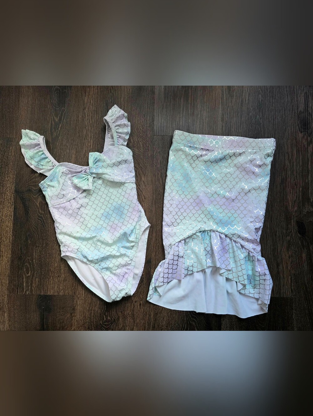 Janie and Jack pastel light aqua mermaid swimsuit & mermaid tail skirt cover-up